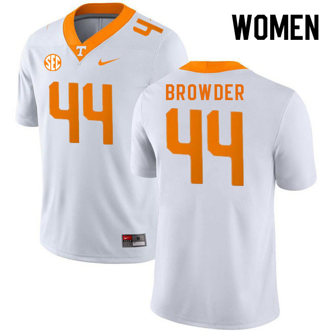 Women #44 Charlie Browder Tennessee Volunteers College Football Jerseys Stitched Sale-White - Click Image to Close